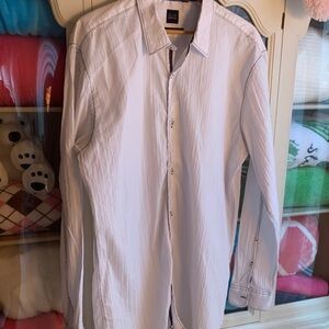 Mens Saks Slim Tall XXL Long Sleeve Striped White Dress Shirt